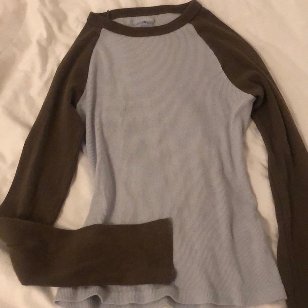 Brandy Melville Blue and Brown Long Sleeve Top Fitted